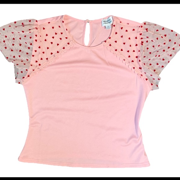 Unique Vintage Tops - Unique Vintage Pink Polka Dot Cap Ruffle Sleeves Sz M Y2K Whimsical Top Pin Up